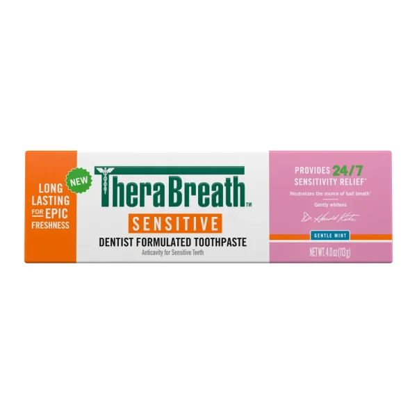 TheraBreath Sensitive Toothpaste, 24/7 Sensitivity Relief (1), With Fluoride for Anticavity Protection, Gentle Mint, 4 Oz
